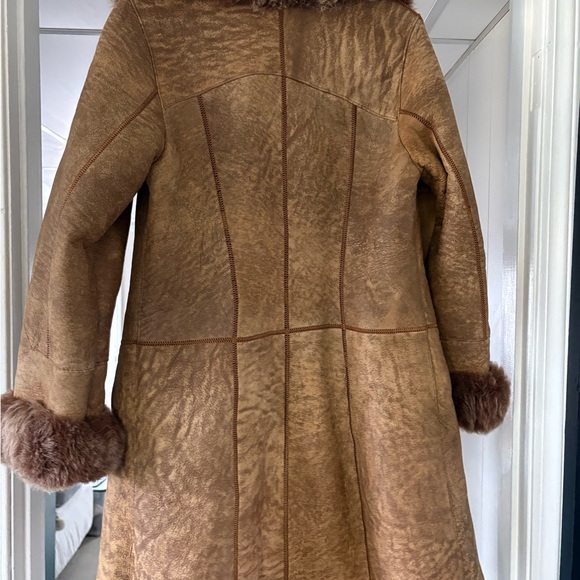 Chic Brown Patchwork Leather Jacket with Plush Faux Fur Trim M  *MISSING BUTTON - Picture 8 of 8